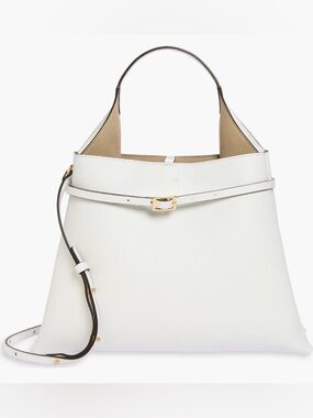 Minimal White Pebble Leather Shoulder Bag with Top Handle
